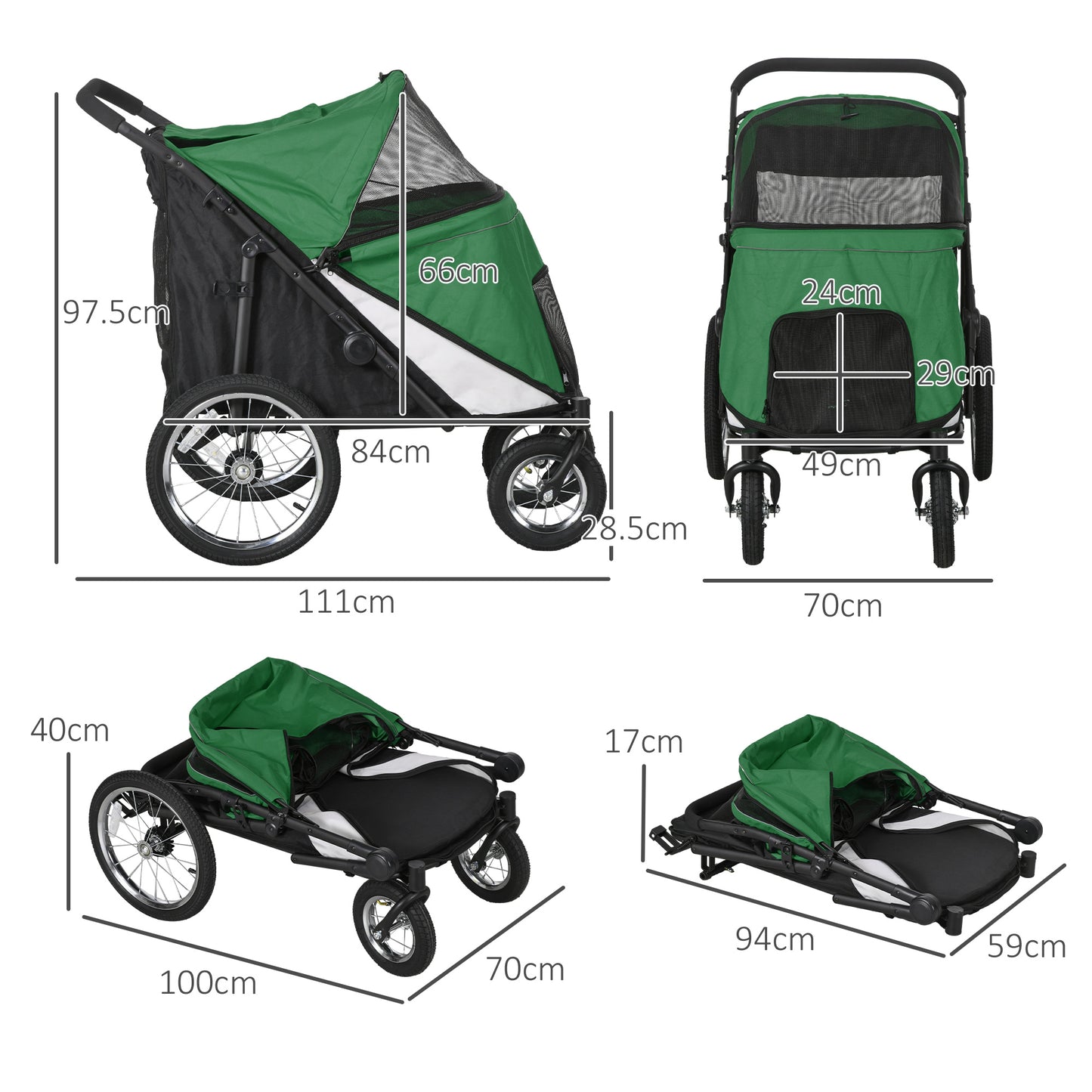 Foldable Pet Stroller with Washable Cushion, Storage Bags, Safety Leash for Medium and Large Dogs Cats Travel, Dark Green by PawHut-1