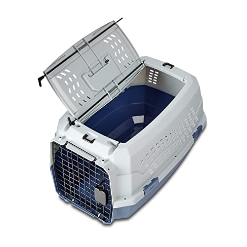 Hard-Sided Cat Carrier, Two-Door Top-Load Pet Dog/Cat Travel Box Carrier, Blue, 58 L x 38 W x 33 H cm