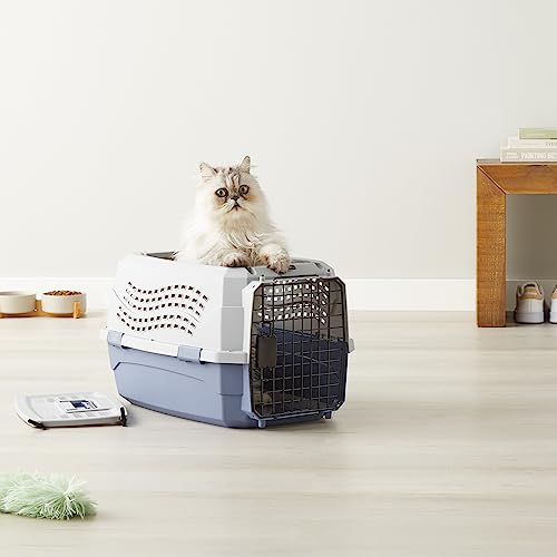 Hard-Sided Cat Carrier, Two-Door Top-Load Pet Dog/Cat Travel Box Carrier, Blue, 58 L x 38 W x 33 H cm