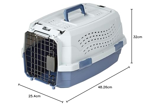 Hard-Sided Cat Carrier, Two-Door Top-Load Pet Dog/Cat Travel Box Carrier, Blue, 58 L x 38 W x 33 H cm