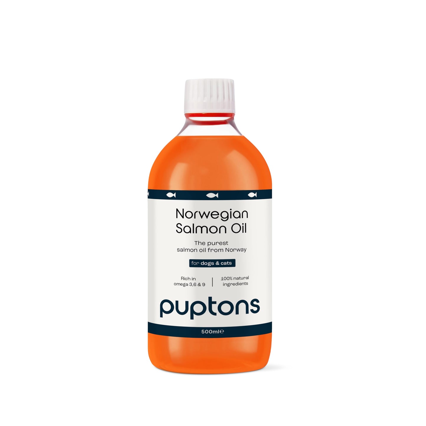 Puptons Norwegian Salmon Oil for Dogs & Cats | Contains 21 Omega Fatty Acids | Fish Oil Supplement for Glossy Coat, Immune Support, Itchy Skin, Softer Paws, Joint & Brain Health | 500ml without pump