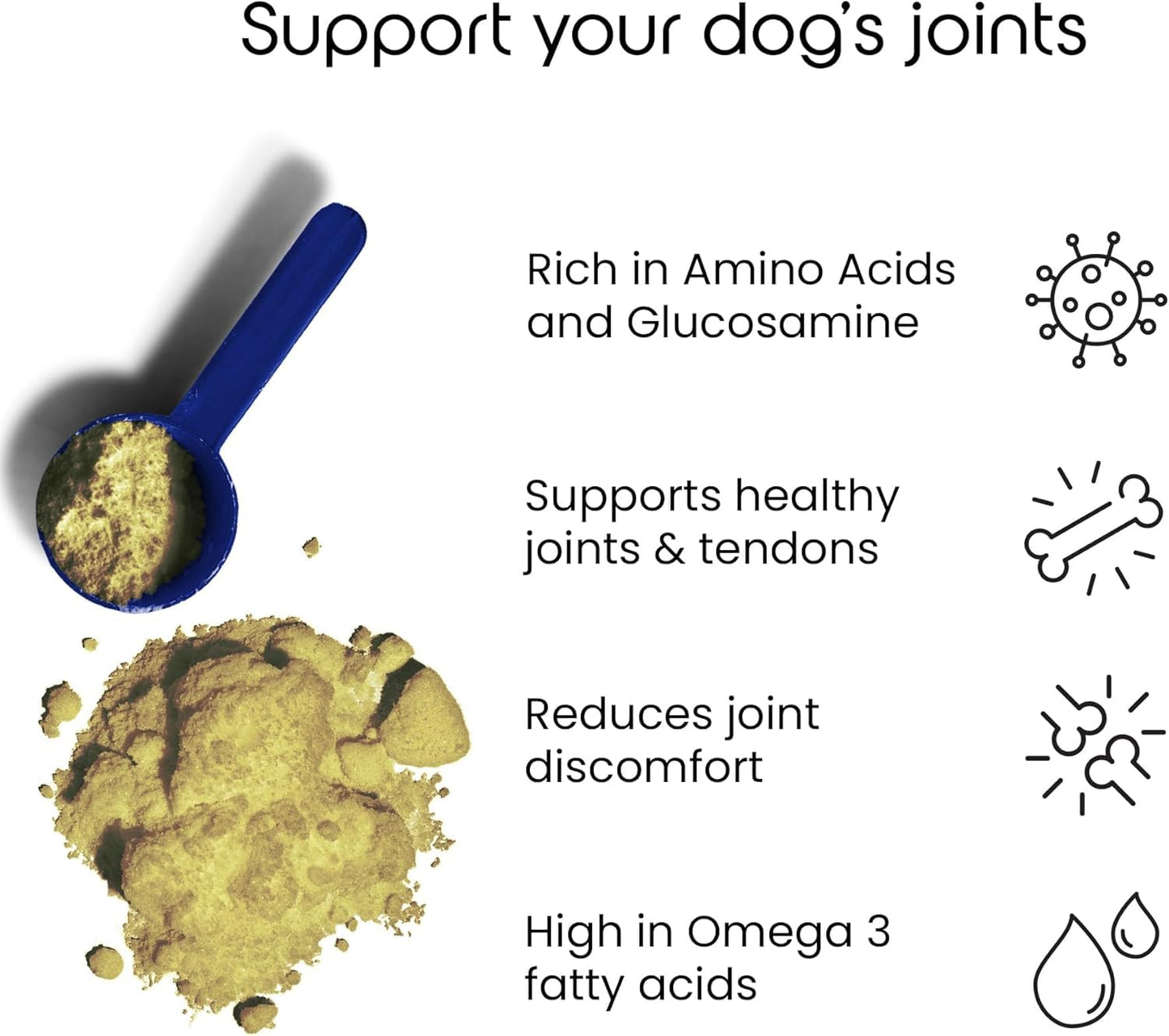 Puptons Green Lipped Mussel Powder for Dogs | Joint Care Supplement Rich in Amino Acids & Glucosamine | 100% Pure Green Lipped Mussel | Supports Mobility & Flexibility | Measuring Scoop Included