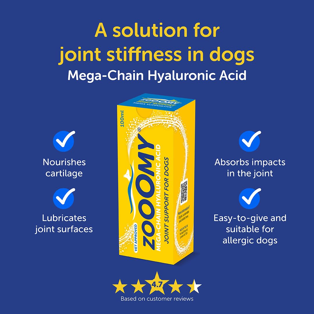 Zooomy Liquid Dog Joint Supplement | Hyaluronic Acid for Hip & Elbow Care | Canine Joint aid | 100ml
