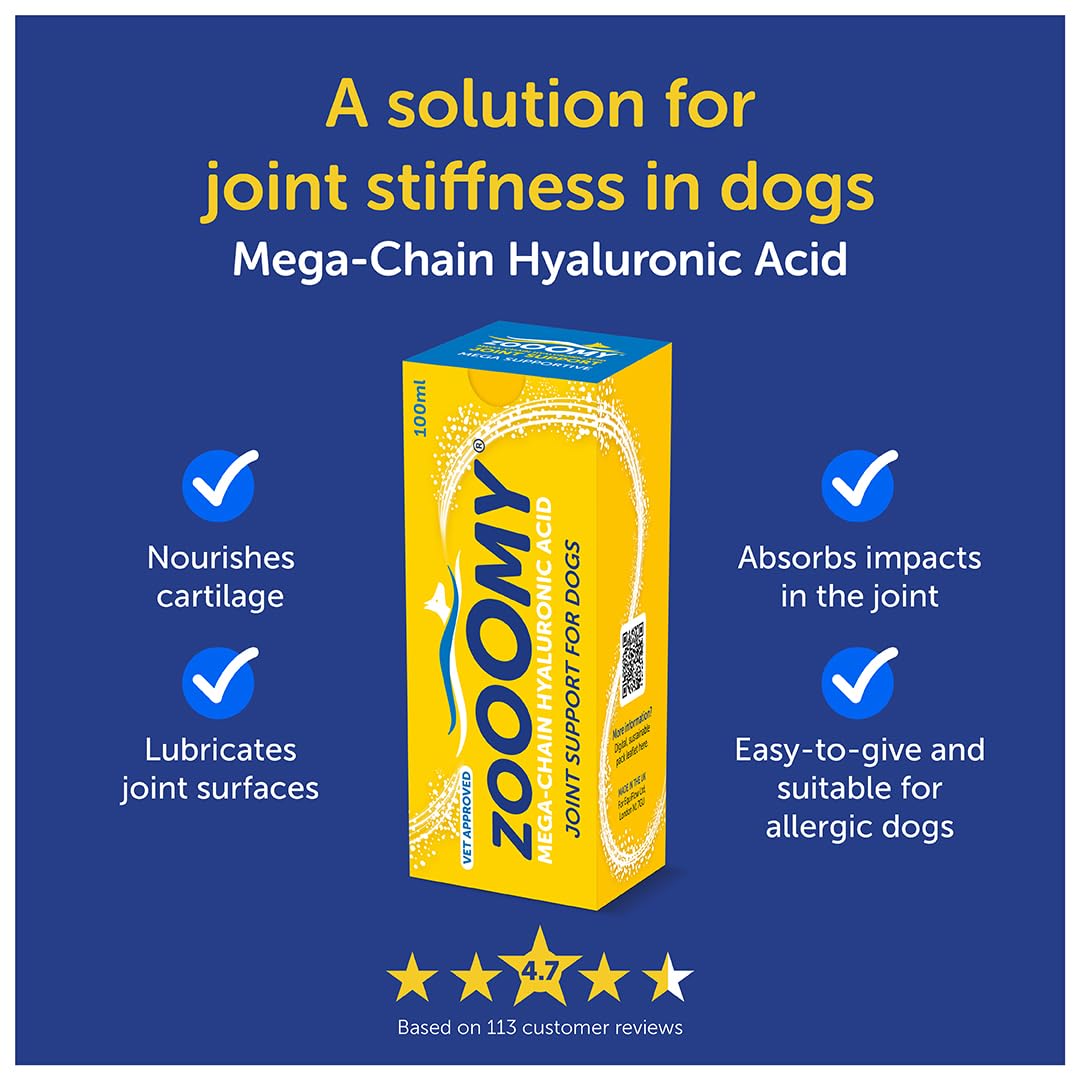 Zooomy Liquid Dog Joint Supplement | Hyaluronic Acid for Hip & Elbow Care | Canine Joint aid | 100ml