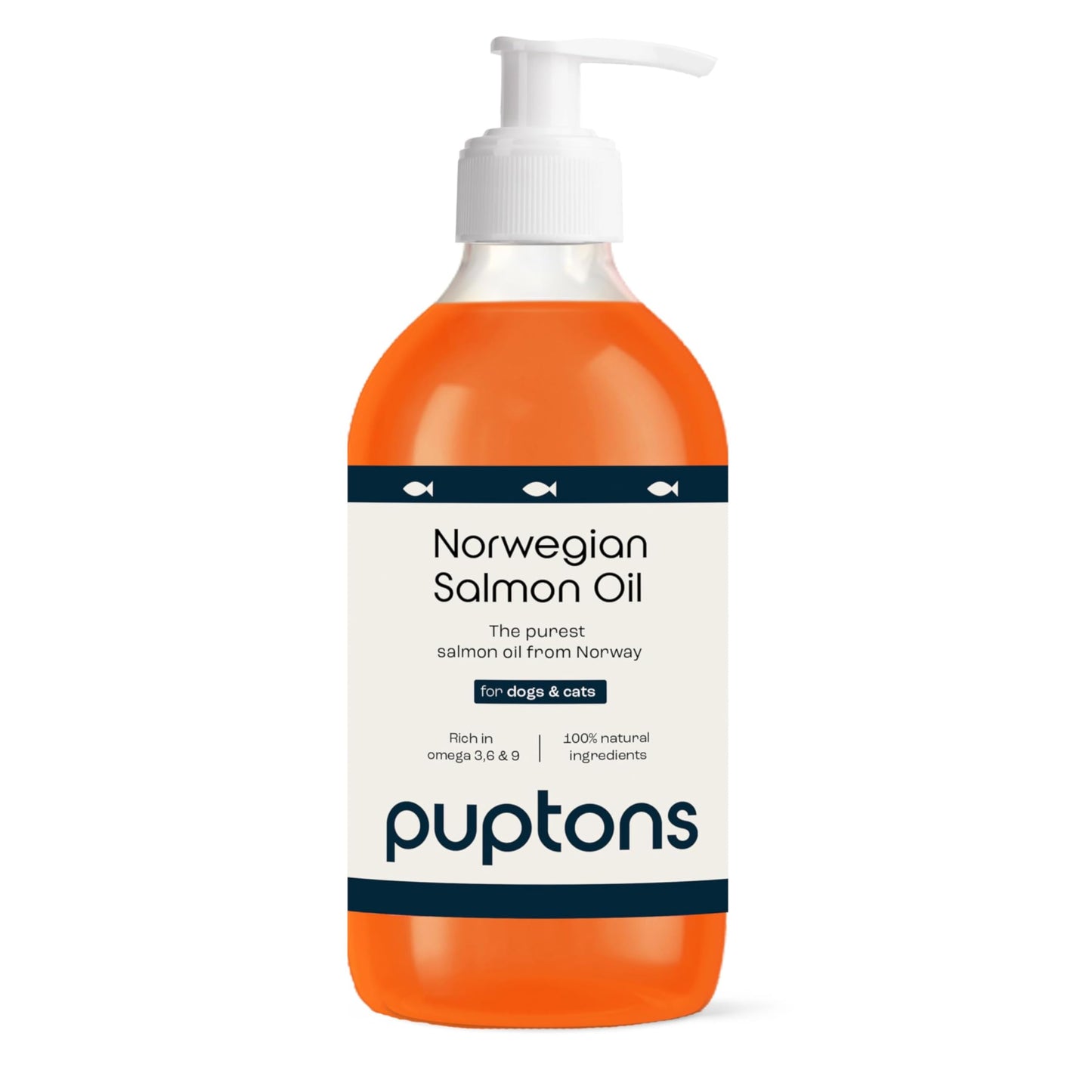 Puptons Norwegian Salmon Oil for Dogs & Cats | Contains 21 Omega Fatty Acids | Fish Oil Supplement for Glossy Coat, Immune Support, Itchy Skin, Softer Paws, Joint & Brain Health | 500ml without pump