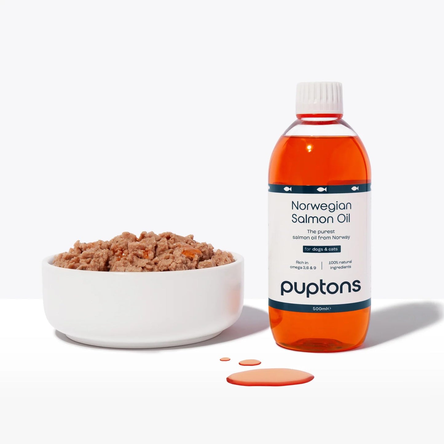 Puptons Norwegian Salmon Oil for Dogs & Cats | Contains 21 Omega Fatty Acids | Fish Oil Supplement for Glossy Coat, Immune Support, Itchy Skin, Softer Paws, Joint & Brain Health | 500ml without pump