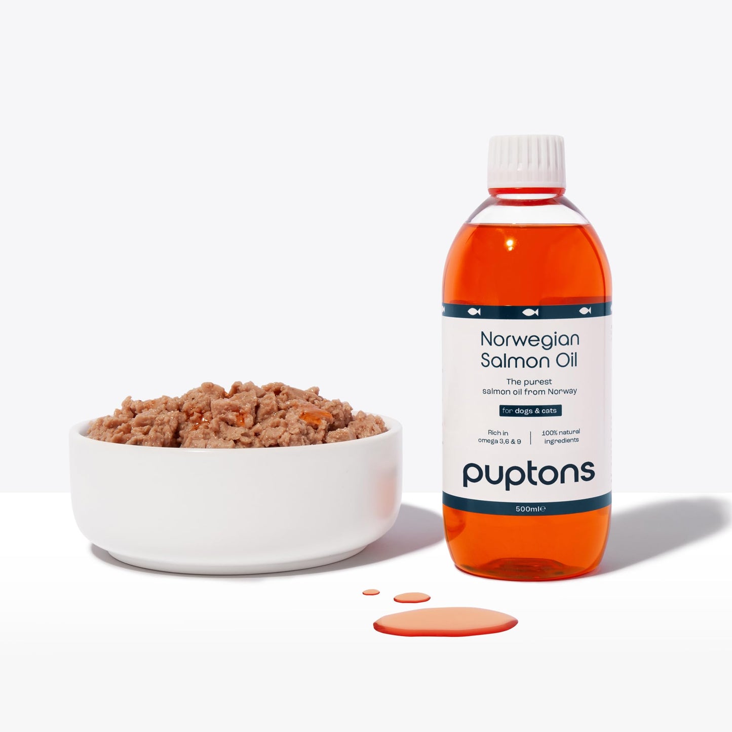 Puptons Norwegian Salmon Oil for Dogs & Cats | Contains 21 Omega Fatty Acids | Fish Oil Supplement for Glossy Coat, Immune Support, Itchy Skin, Softer Paws, Joint & Brain Health | 500ml without pump