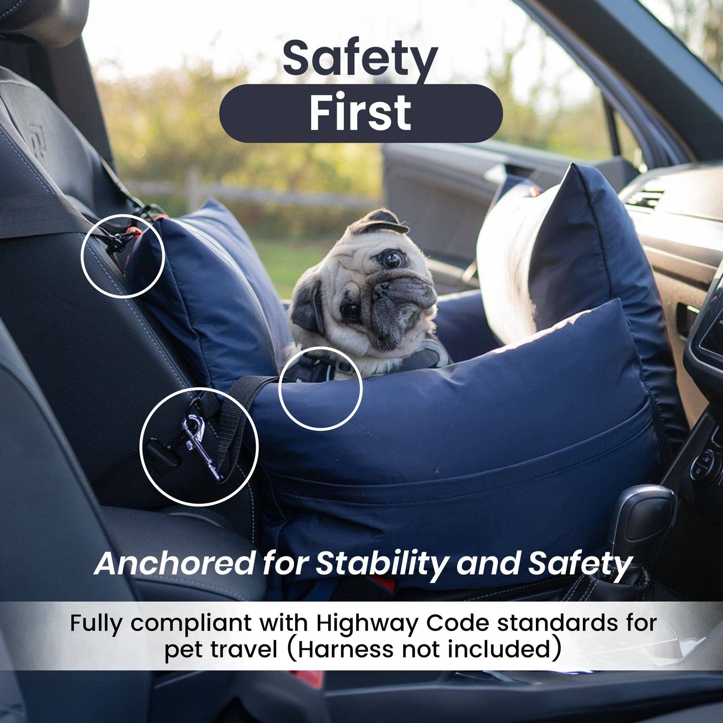 Luxury Car Dog Seat with ISOFIX, Safety & Comfort Enhanced Midnight Blue and Orange