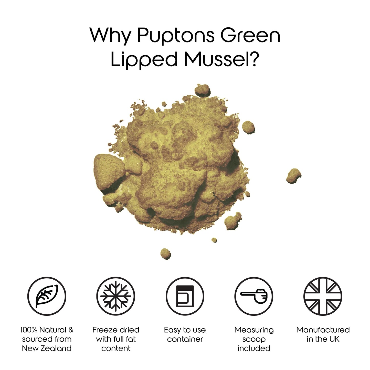 Puptons Green Lipped Mussel Powder for Dogs | Joint Care Supplement Rich in Amino Acids & Glucosamine | 100% Pure Green Lipped Mussel | Supports Mobility & Flexibility | Measuring Scoop Included