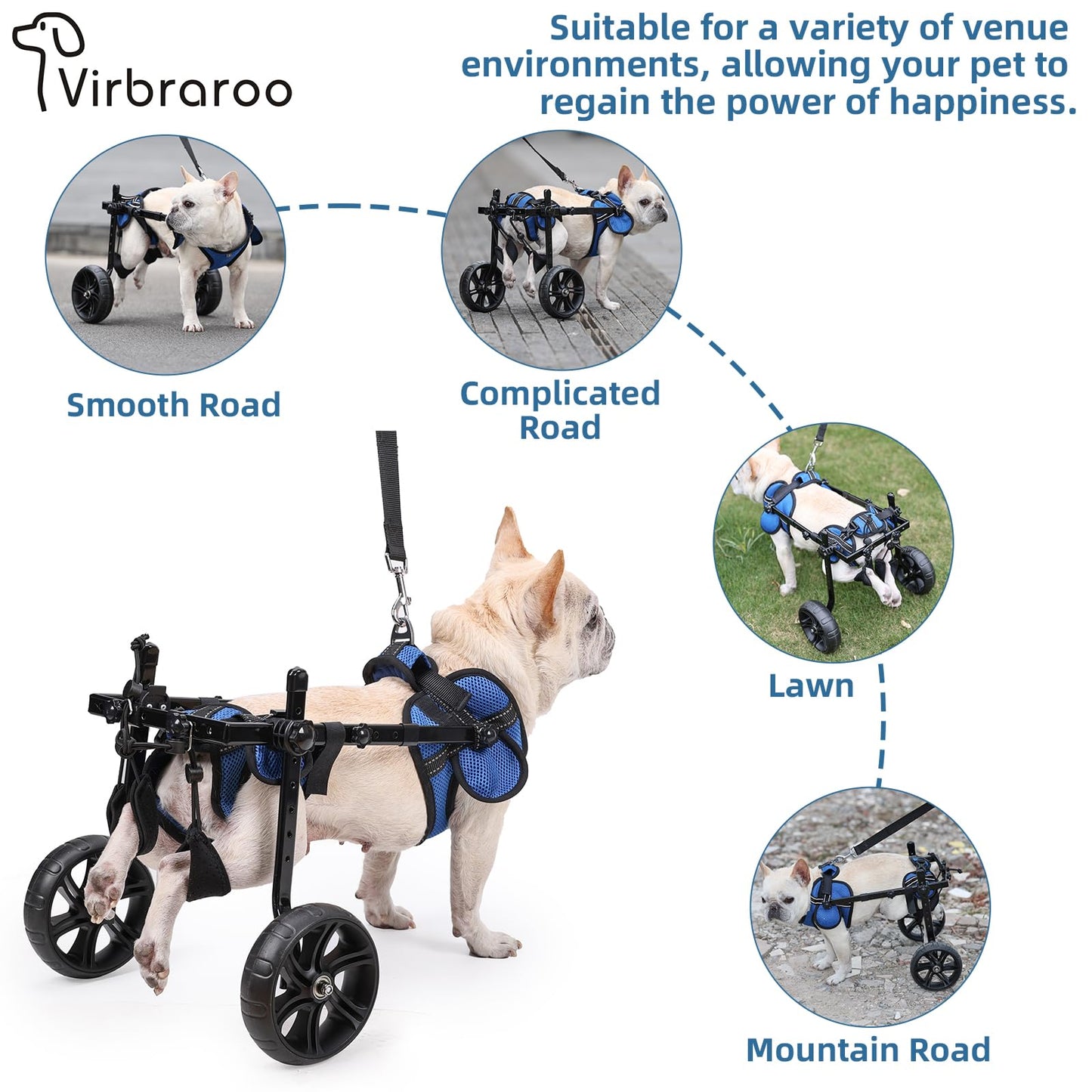 Dog Wheelchair for Back Legs, Upgraded All-Terrain Tires for Small Dog Wheelchair, Adjustable Dog Wheelchair, Reflective Safety Design for Back Leg Disabled or Injured Small Dogs