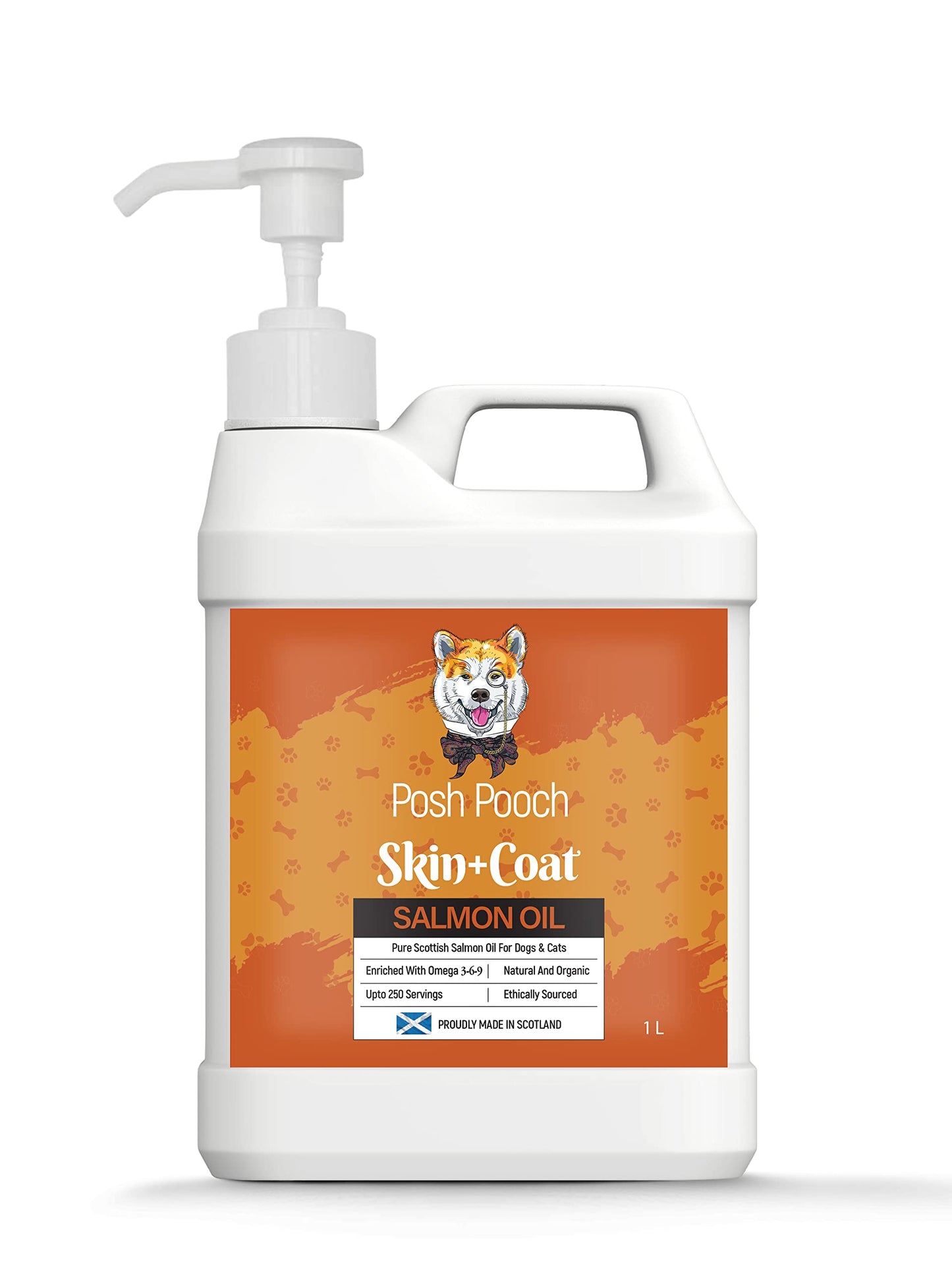 Scottish Salmon Oil For Dogs & Cats 1 Litre Omega 3,6,9 Vitamin E, Pure Fish Oil Promotes Coat, Enhanced Appetite, Relieves Itchiness, Increase Energy Kibble Supplement Booster (1 Litre (1000ml))