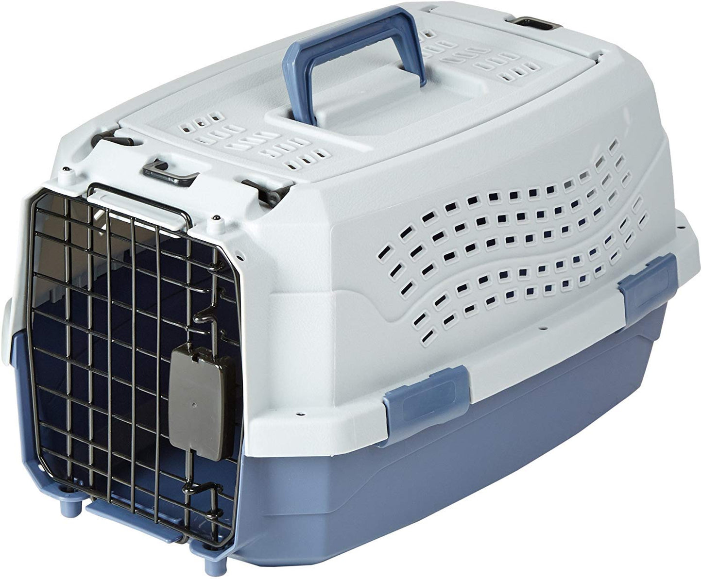 Hard-Sided Cat Carrier, Two-Door Top-Load Pet Dog/Cat Travel Box Carrier, Blue, 58 L x 38 W x 33 H cm