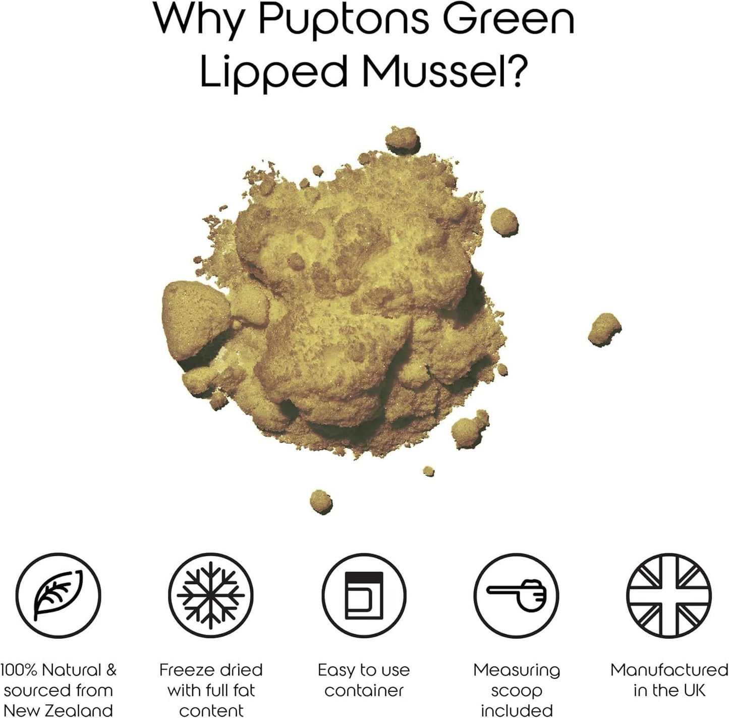 Puptons Green Lipped Mussel Powder for Dogs | Joint Care Supplement Rich in Amino Acids & Glucosamine | 100% Pure Green Lipped Mussel | Supports Mobility & Flexibility | Measuring Scoop Included