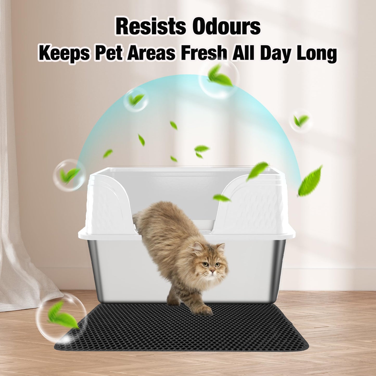Stainless Steel Litter Box With Lid High Sided Cat Litter Tray Extra Large Metal Litter Tray Anti-Leakage Deep Kitten Litter Trays Splash Proof Top Entry Cat Litter Box