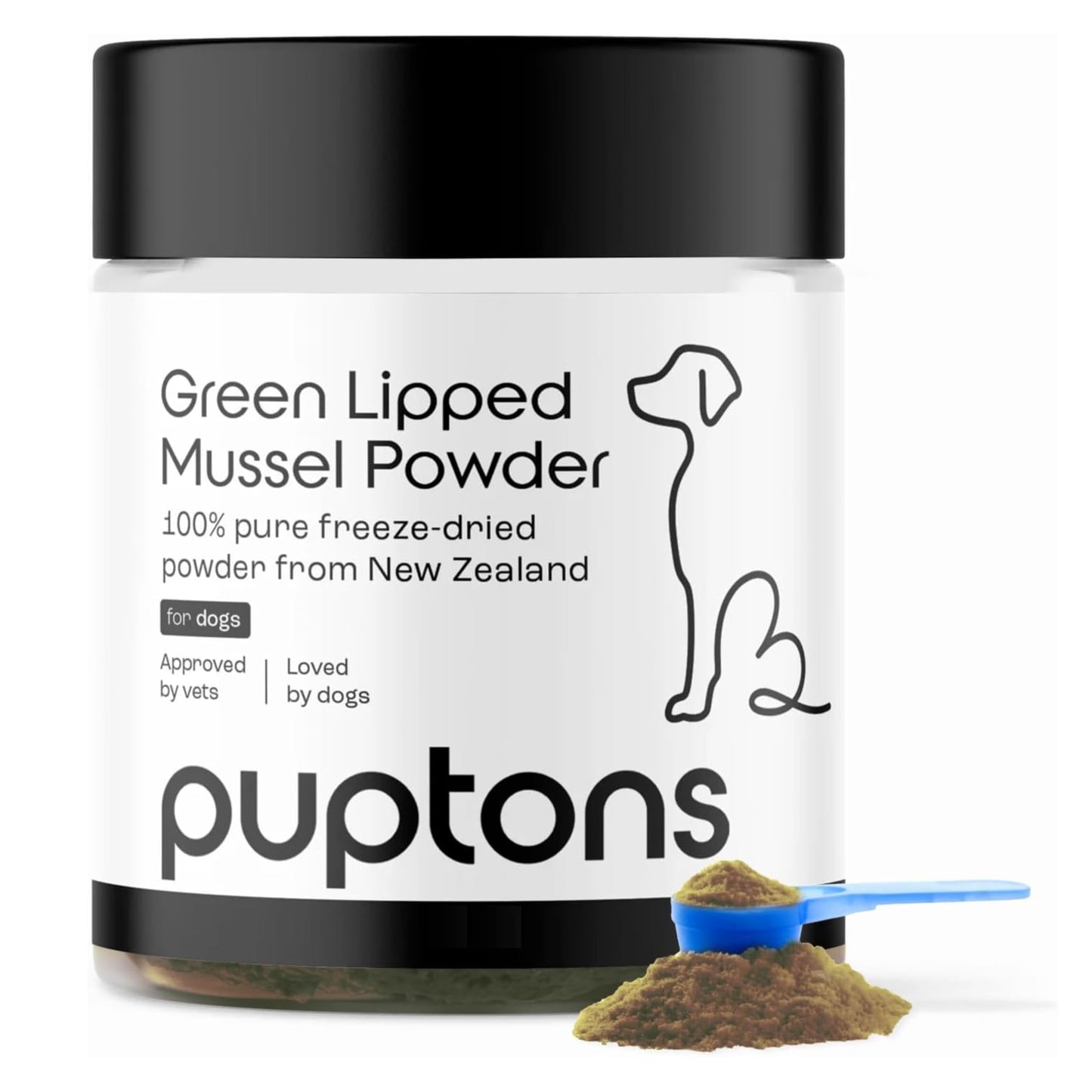 Puptons Green Lipped Mussel Powder for Dogs | Joint Care Supplement Rich in Amino Acids & Glucosamine | 100% Pure Green Lipped Mussel | Supports Mobility & Flexibility | Measuring Scoop Included