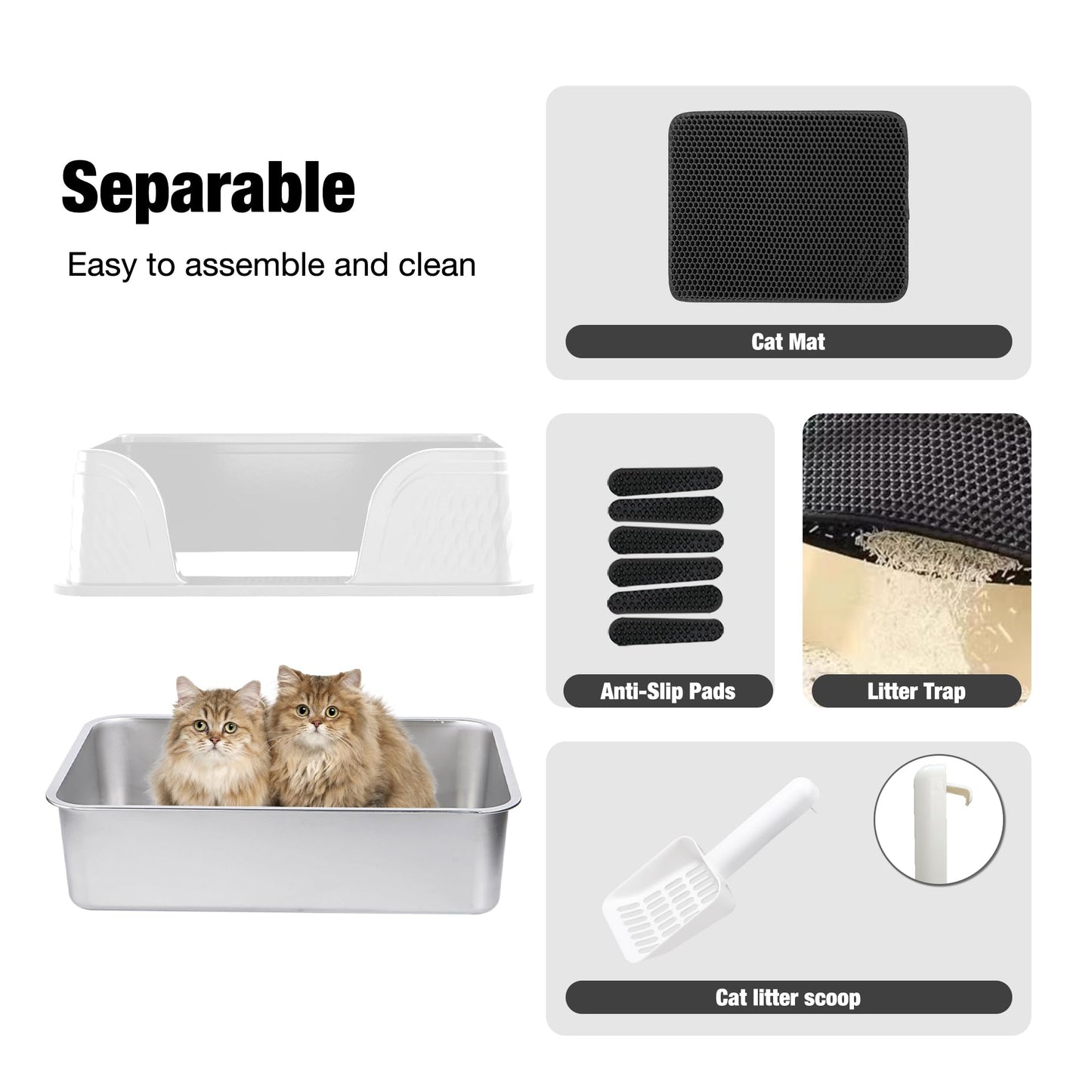 Stainless Steel Litter Box With Lid High Sided Cat Litter Tray Extra Large Metal Litter Tray Anti-Leakage Deep Kitten Litter Trays Splash Proof Top Entry Cat Litter Box
