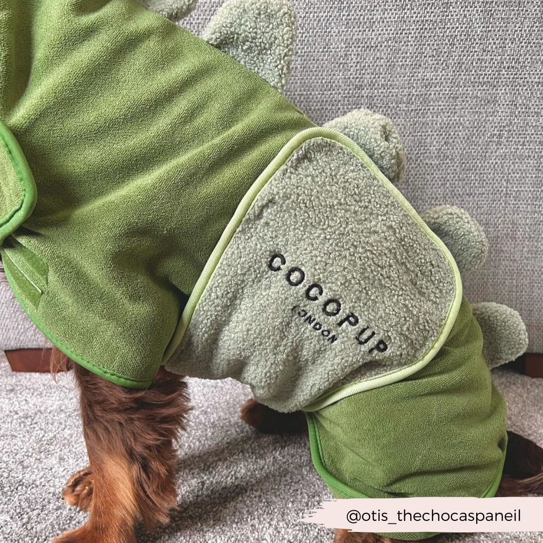 Dinopup Dog Drying Robe – Soft Microfibre Bathrobe with Dino Design