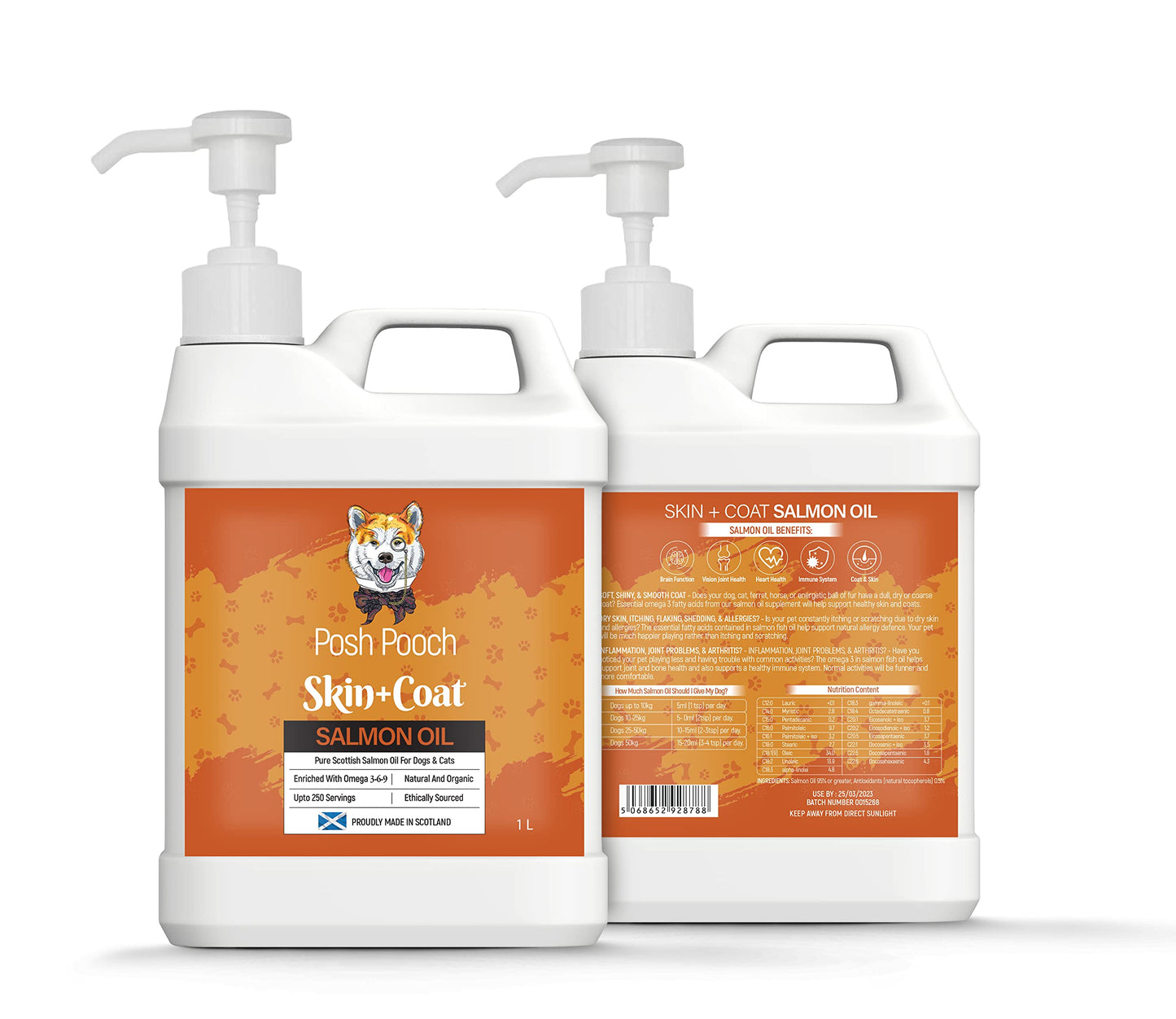 Scottish Salmon Oil For Dogs & Cats 1 Litre Omega 3,6,9 Vitamin E, Pure Fish Oil Promotes Coat, Enhanced Appetite, Relieves Itchiness, Increase Energy Kibble Supplement Booster (1 Litre (1000ml))