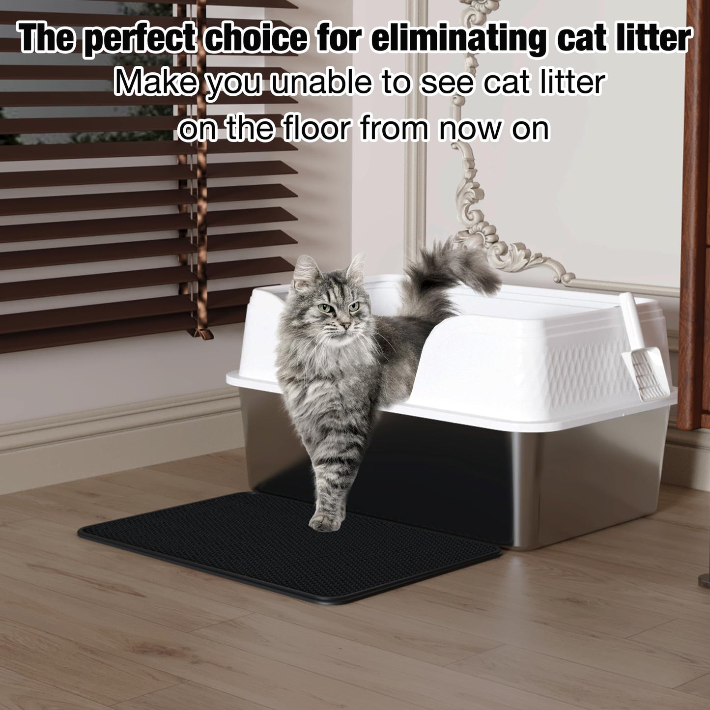 Stainless Steel Litter Box With Lid High Sided Cat Litter Tray Extra Large Metal Litter Tray Anti-Leakage Deep Kitten Litter Trays Splash Proof Top Entry Cat Litter Box