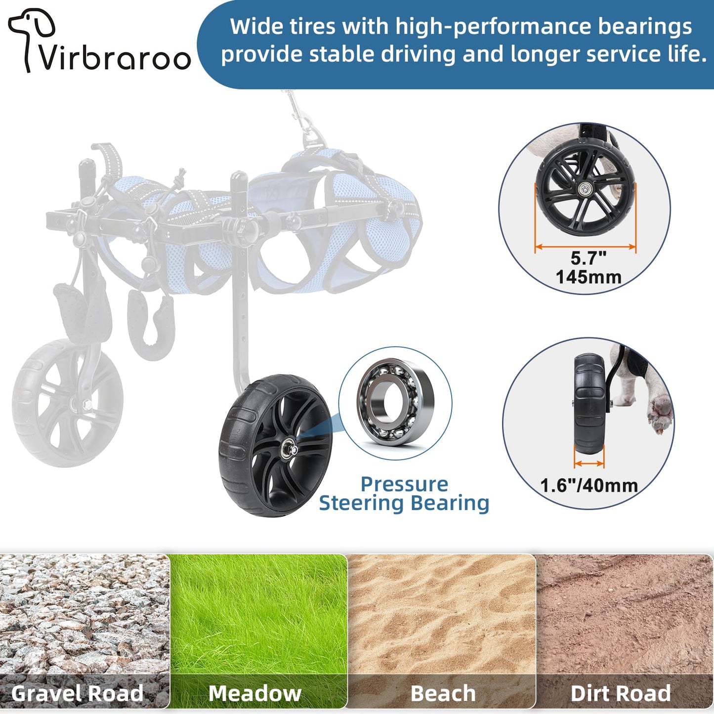 Dog Wheelchair for Back Legs, Upgraded All-Terrain Tires for Small Dog Wheelchair, Adjustable Dog Wheelchair, Reflective Safety Design for Back Leg Disabled or Injured Small Dogs