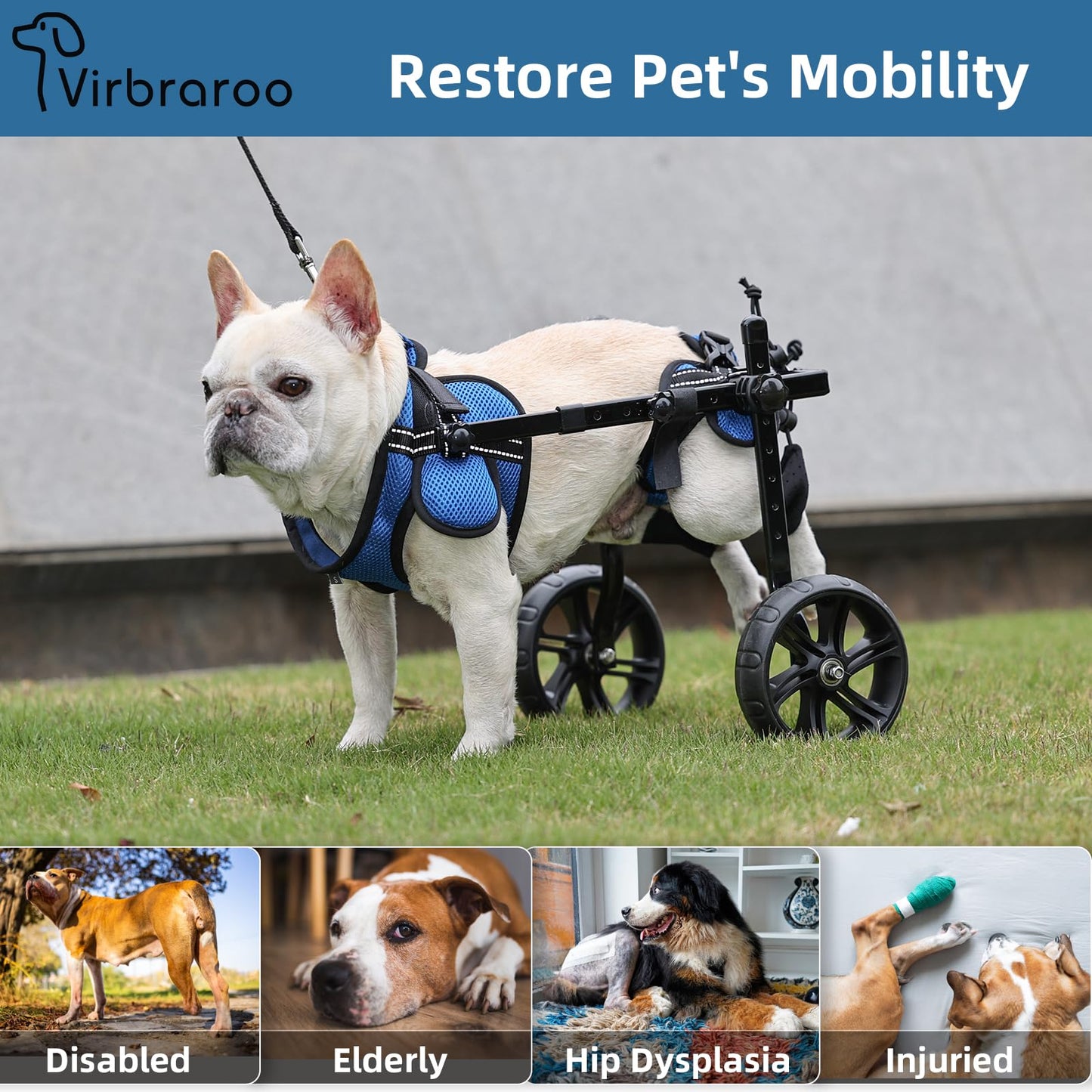 Dog Wheelchair for Back Legs, Upgraded All-Terrain Tires for Small Dog Wheelchair, Adjustable Dog Wheelchair, Reflective Safety Design for Back Leg Disabled or Injured Small Dogs