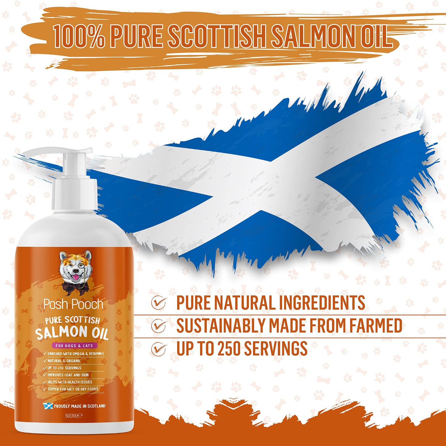 Scottish Salmon Oil For Dogs & Cats 1 Litre Omega 3,6,9 Vitamin E, Pure Fish Oil Promotes Coat, Enhanced Appetite, Relieves Itchiness, Increase Energy Kibble Supplement Booster (1 Litre (1000ml))