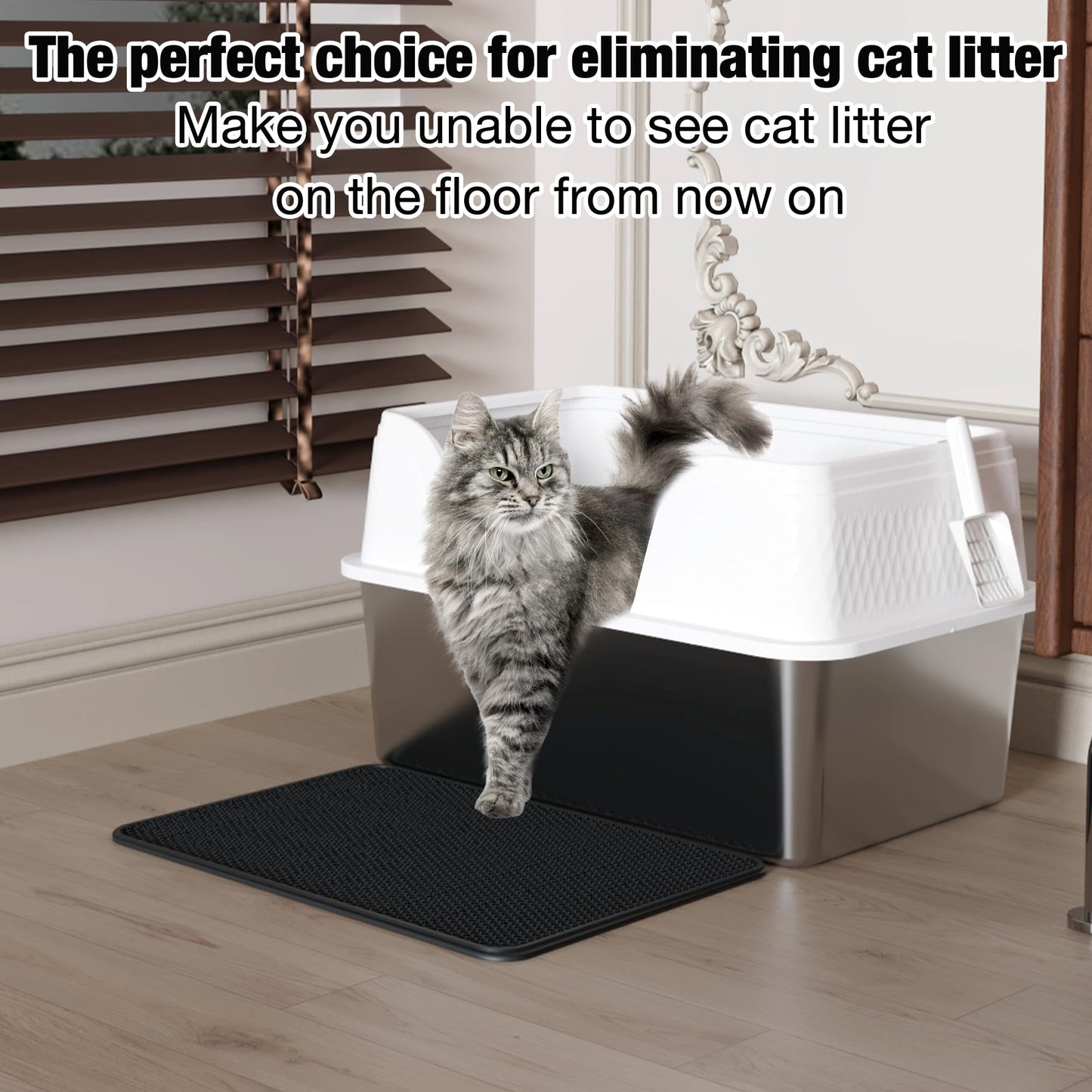 Stainless Steel Litter Box With Lid High Sided Cat Litter Tray Extra Large Metal Litter Tray Anti-Leakage Deep Kitten Litter Trays Splash Proof Top Entry Cat Litter Box