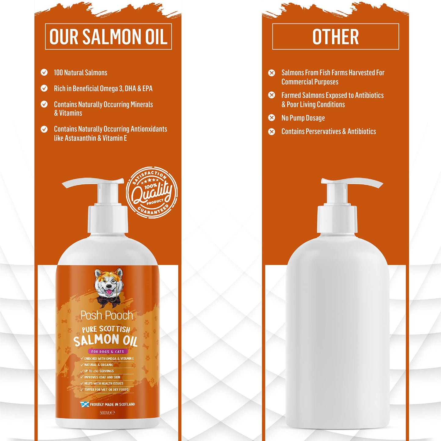 Scottish Salmon Oil For Dogs & Cats 1 Litre Omega 3,6,9 Vitamin E, Pure Fish Oil Promotes Coat, Enhanced Appetite, Relieves Itchiness, Increase Energy Kibble Supplement Booster (1 Litre (1000ml))