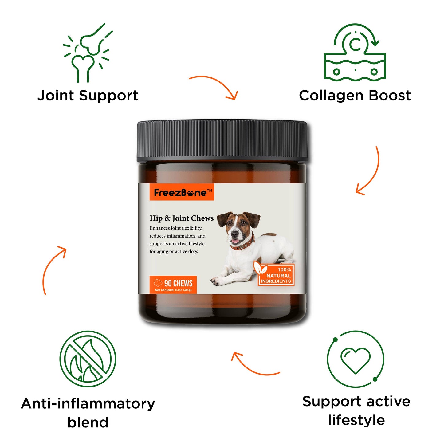 Hip & Joint Dog Chews – Glucosamine, Collagen & Anti-Inflammatory Support (90 Chews)