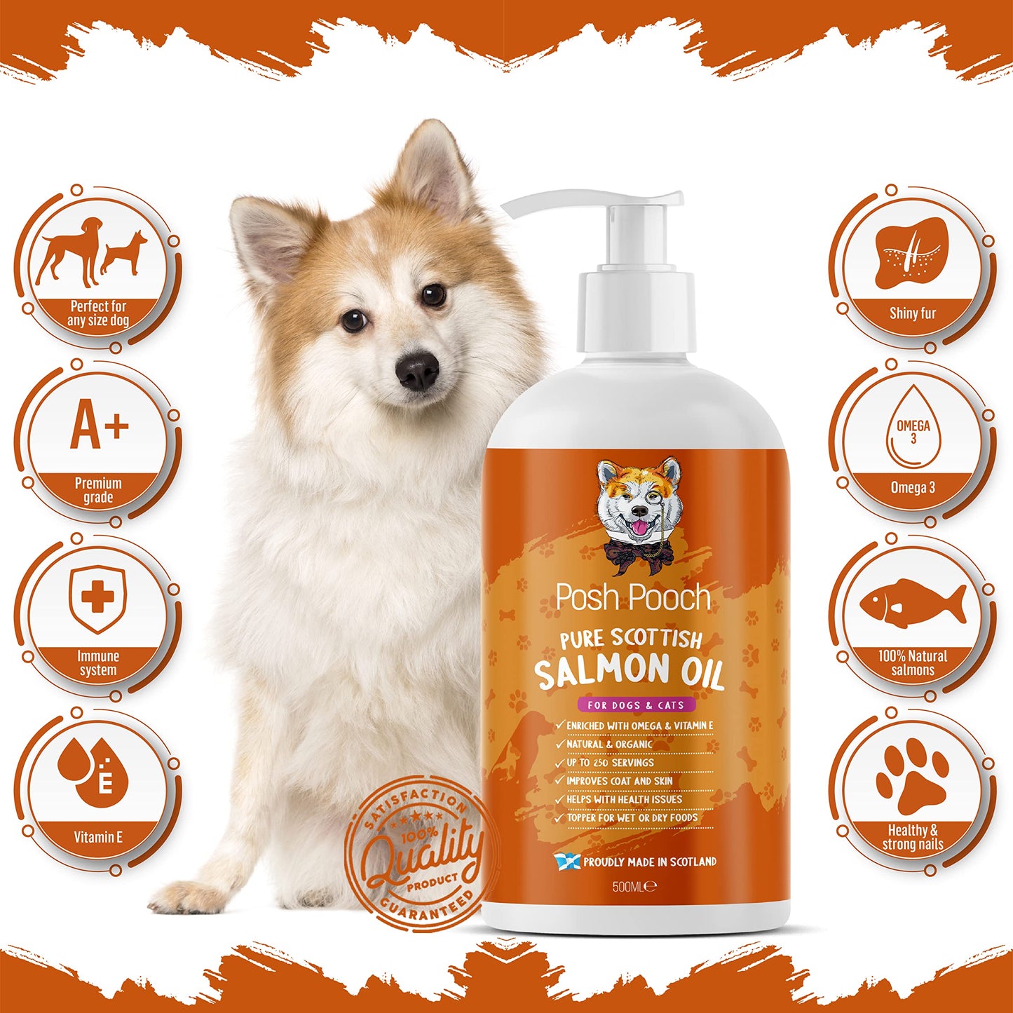 Scottish Salmon Oil For Dogs & Cats 1 Litre Omega 3,6,9 Vitamin E, Pure Fish Oil Promotes Coat, Enhanced Appetite, Relieves Itchiness, Increase Energy Kibble Supplement Booster (1 Litre (1000ml))