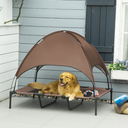 Raised Dog Bed Waterproof Elevated Pet Cot with Breathable Mesh UV Protection Canopy Coffee, for XXL Dogs, 122 x 92 x 108cm-1