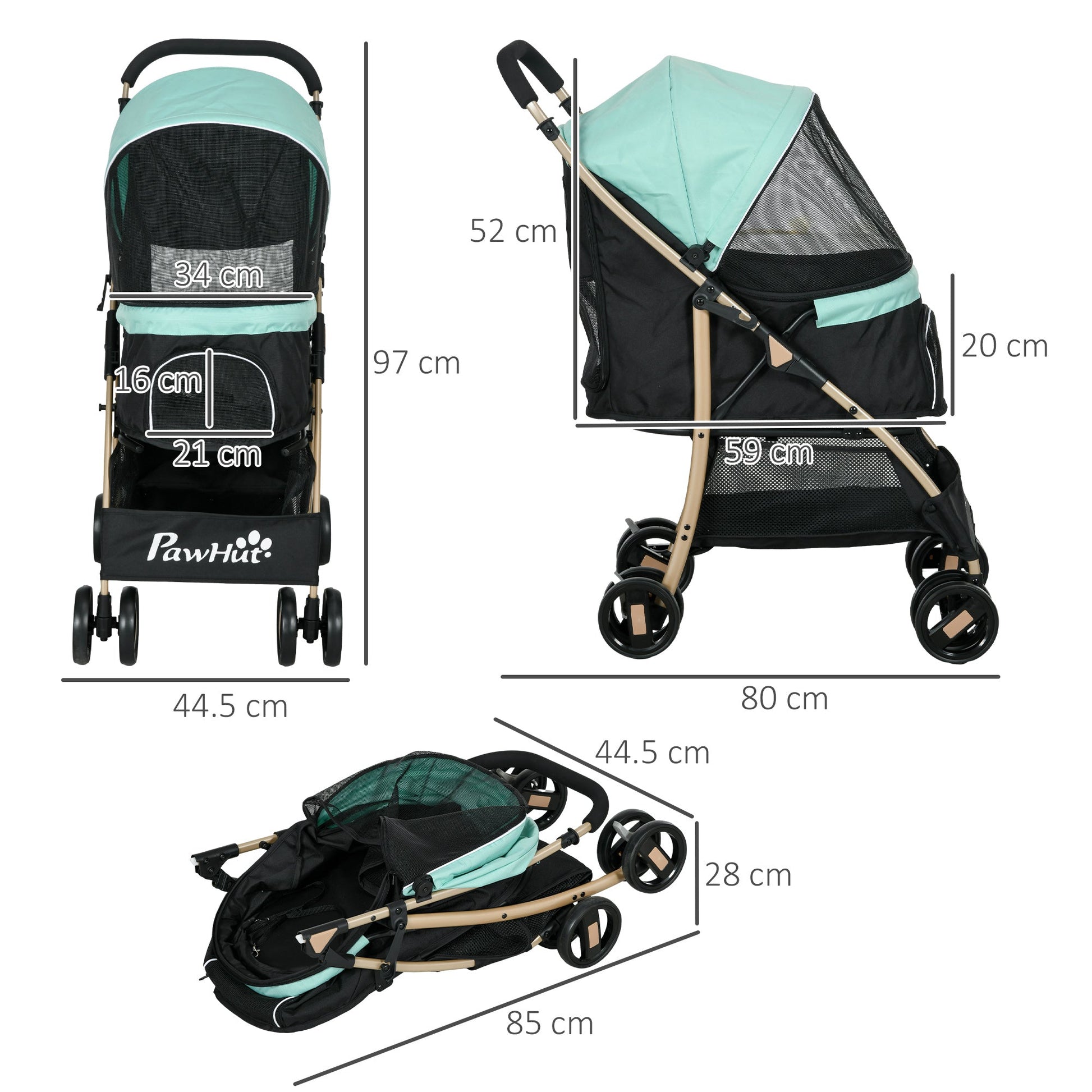 Oxfoad Pet Stroller for Small Minature Dogs with Rain Cover Green-2