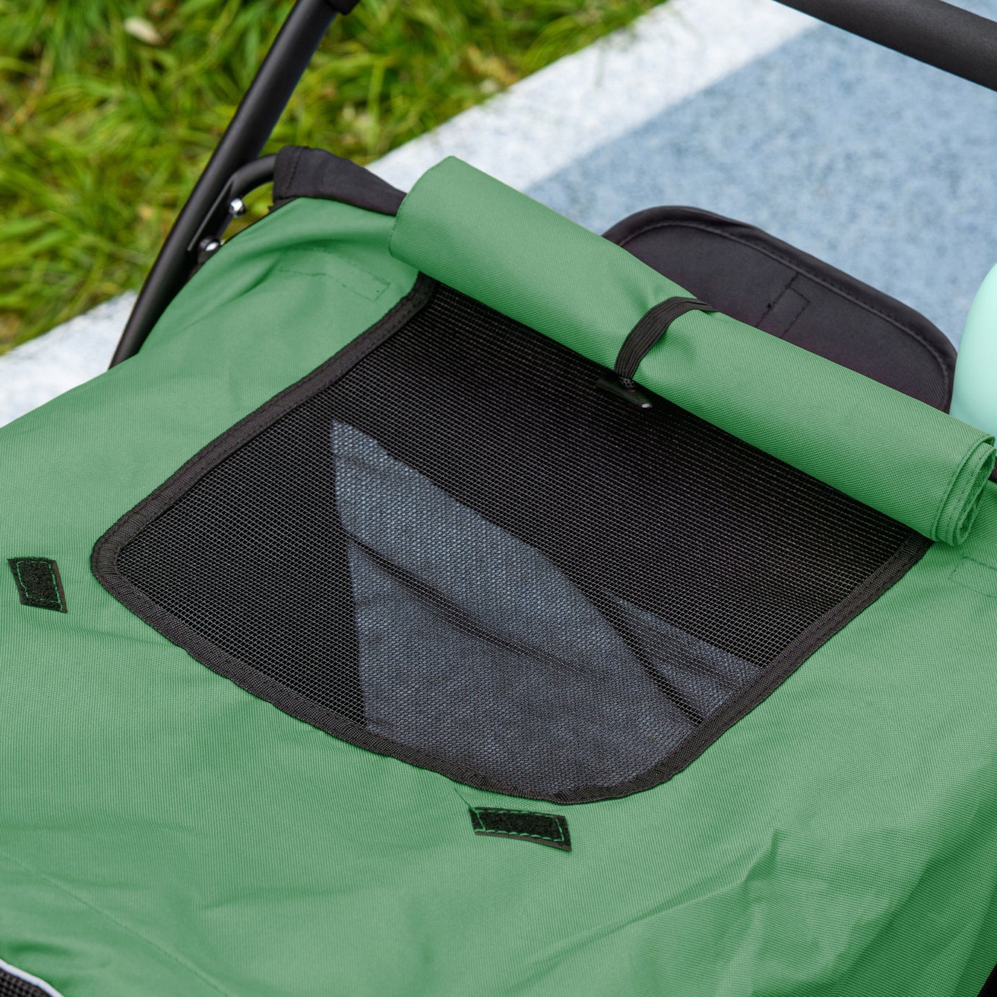 Foldable Pet Stroller with Washable Cushion, Storage Bags, Safety Leash for Medium and Large Dogs Cats Travel, Dark Green by PawHut-6