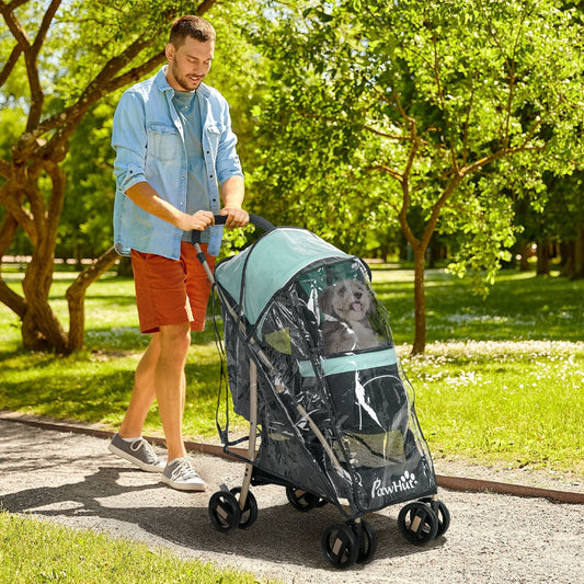 Oxfoad Pet Stroller for Small Minature Dogs with Rain Cover Green-1