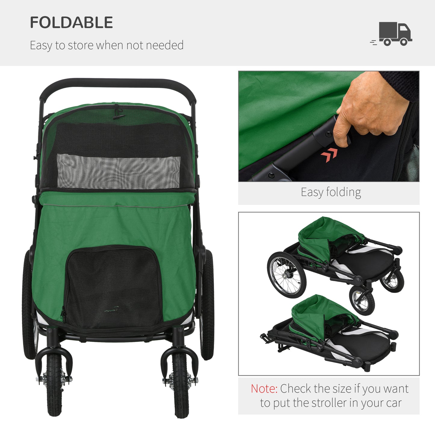 Foldable Pet Stroller with Washable Cushion, Storage Bags, Safety Leash for Medium and Large Dogs Cats Travel, Dark Green by PawHut-5