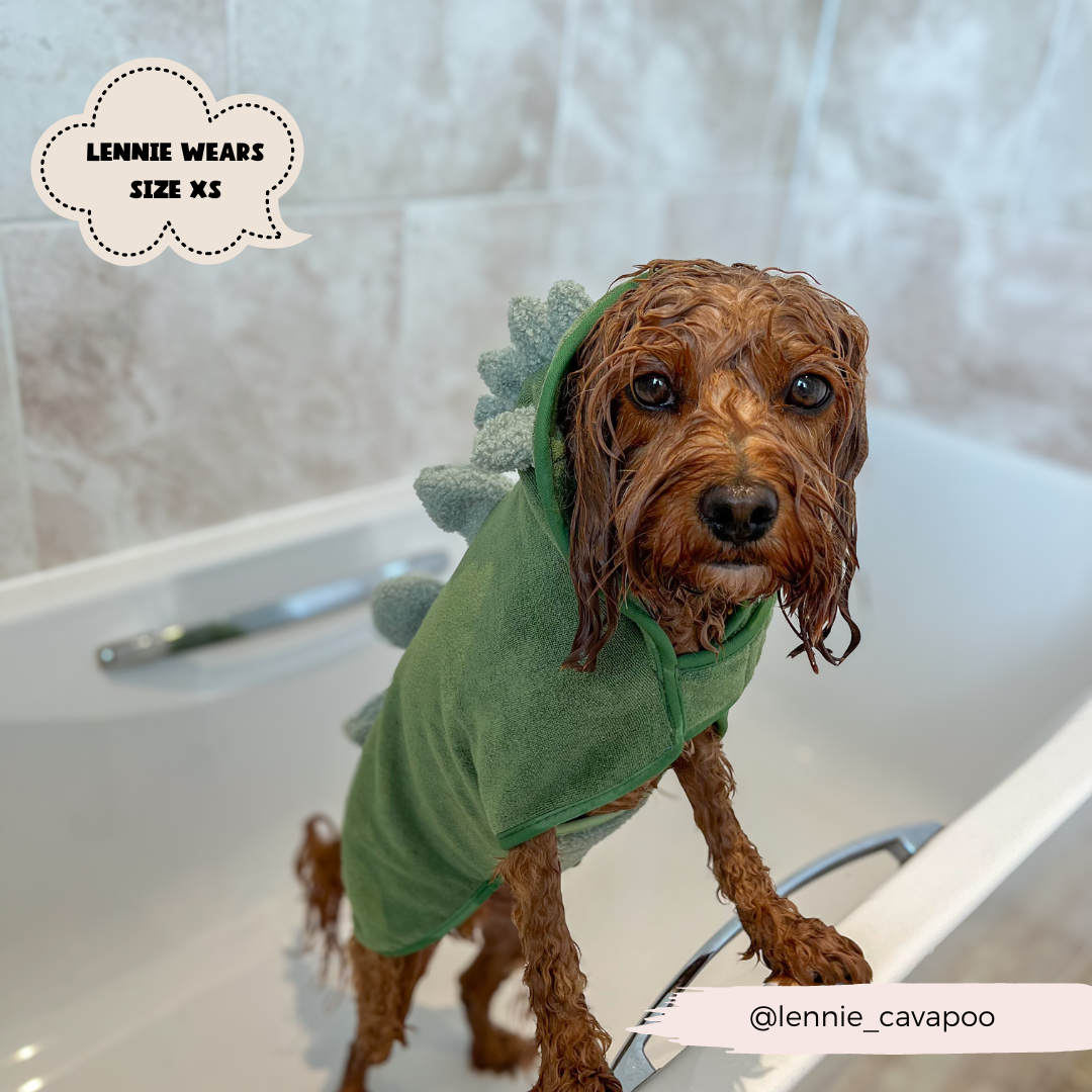 Dinopup Dog Drying Robe – Soft Microfibre Bathrobe with Dino Design