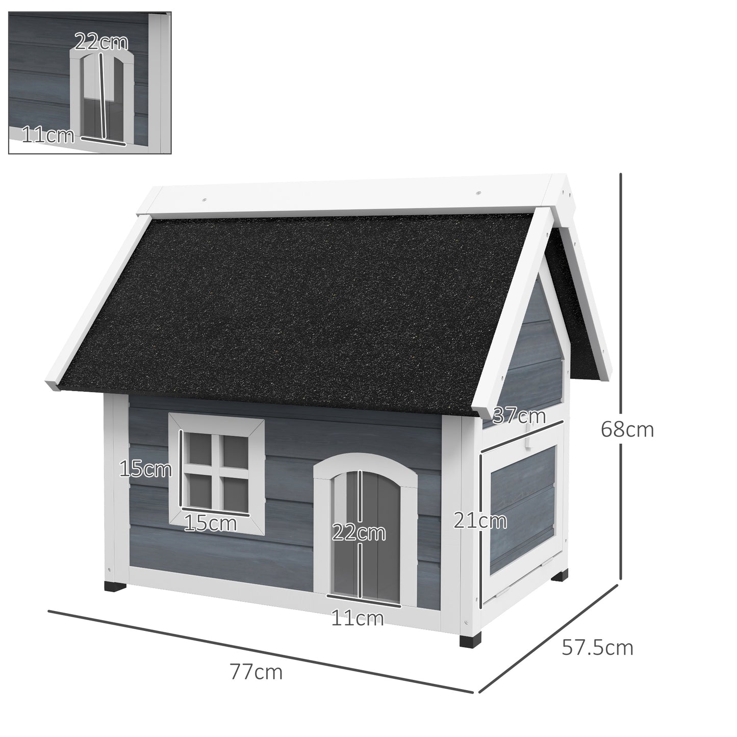 Outdoor Cat House, Wooden Feral Cat Shelter Waterproof Hide House with Openable Asphalt Roof and Three Doors, 77 x 57.5 x 68cm, Grey | PawHut-1