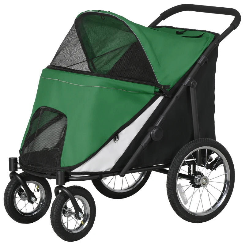 Foldable Pet Stroller with Washable Cushion, Storage Bags, Safety Leash for Medium and Large Dogs Cats Travel, Dark Green by PawHut-0