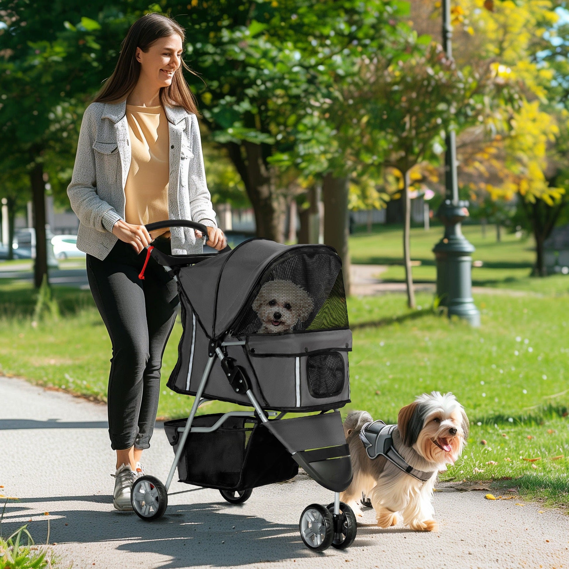 3 Wheel Pet Stroller for Small and Miniature Dogs, Charcoal Grey-1
