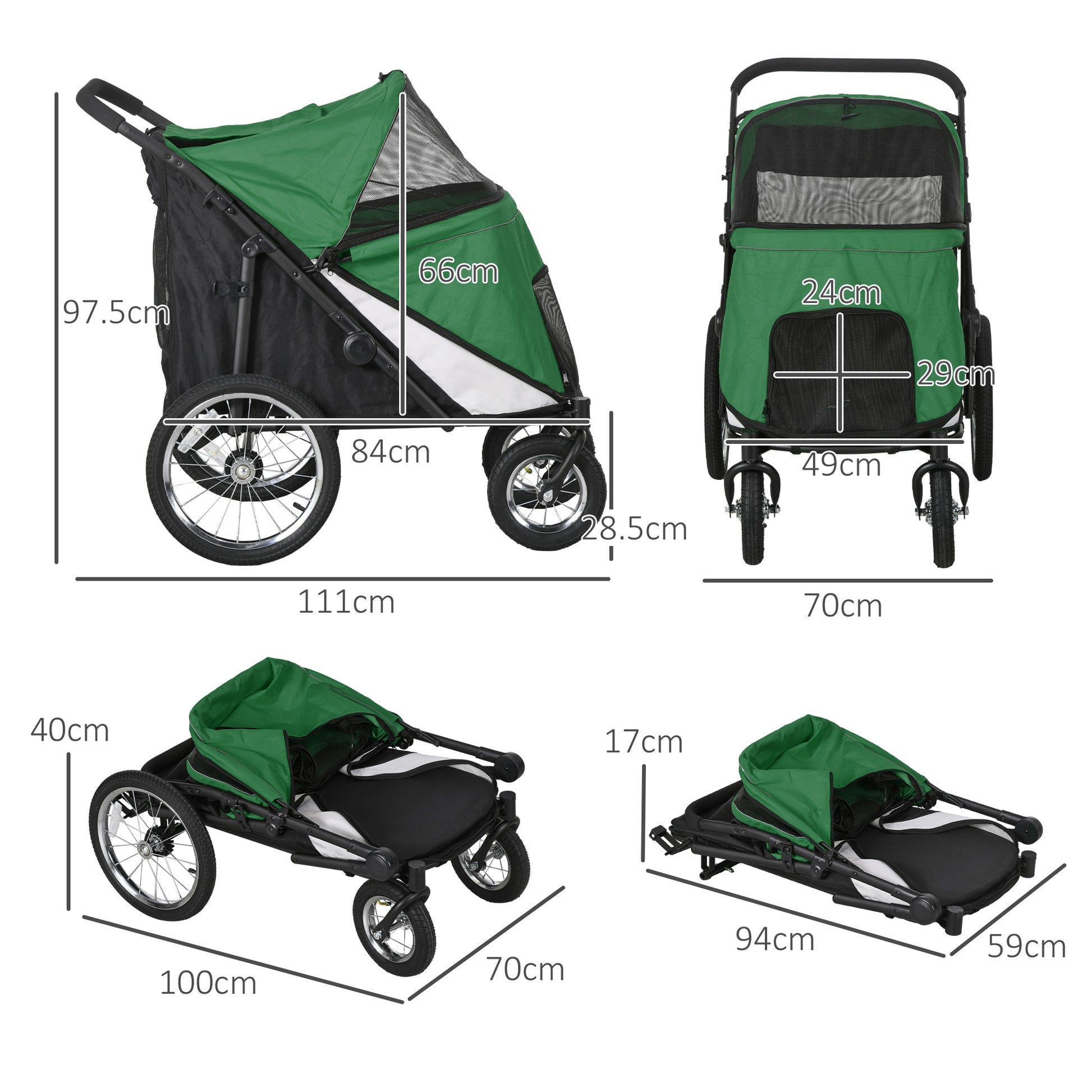 Foldable Pet Stroller with Washable Cushion, Storage Bags, Safety Leash for Medium and Large Dogs Cats Travel, Dark Green by PawHut-1