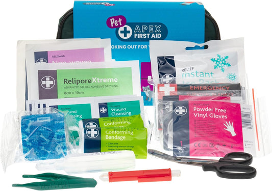 Premium Pet First Aid Kit - Fully Stocked with Vet Wrap, Ice Pack, Foil Blanket, for Home Travel Camping.