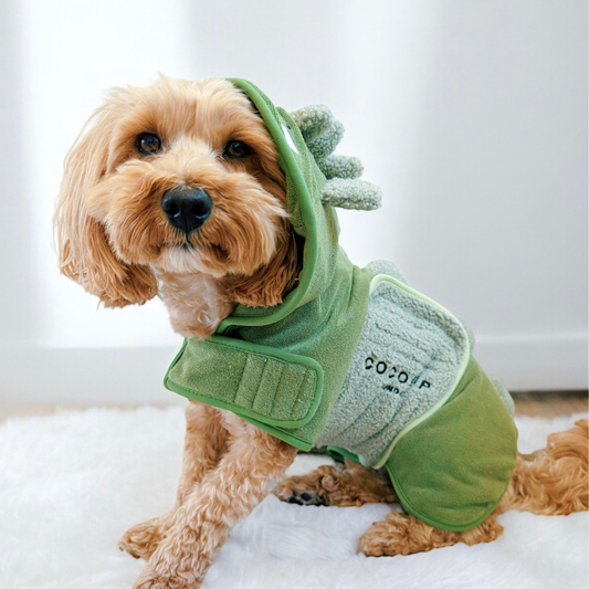 Dinopup Dog Drying Robe – Soft Microfibre Bathrobe with Dino Design