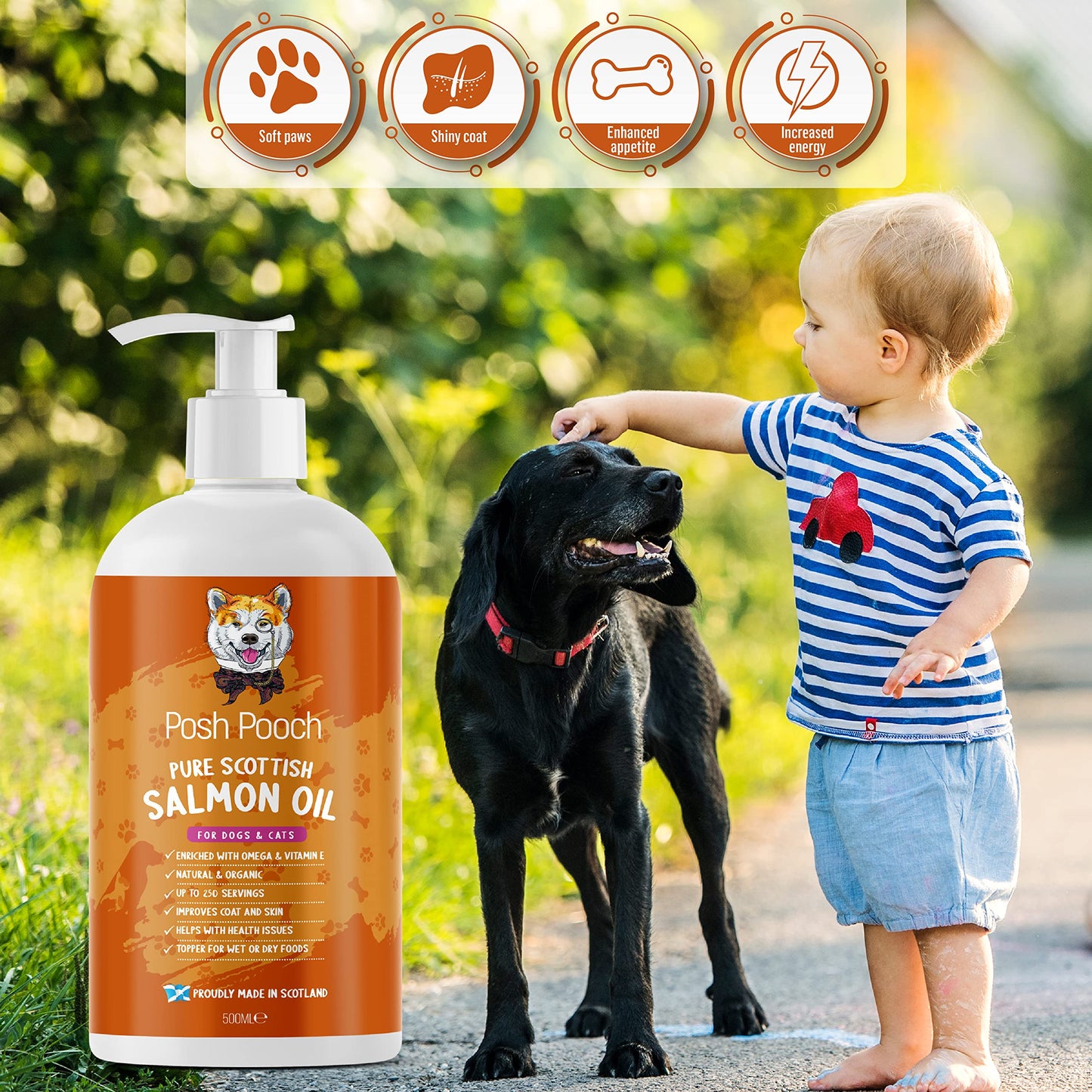 Scottish Salmon Oil For Dogs & Cats 1 Litre Omega 3,6,9 Vitamin E, Pure Fish Oil Promotes Coat, Enhanced Appetite, Relieves Itchiness, Increase Energy Kibble Supplement Booster (1 Litre (1000ml))