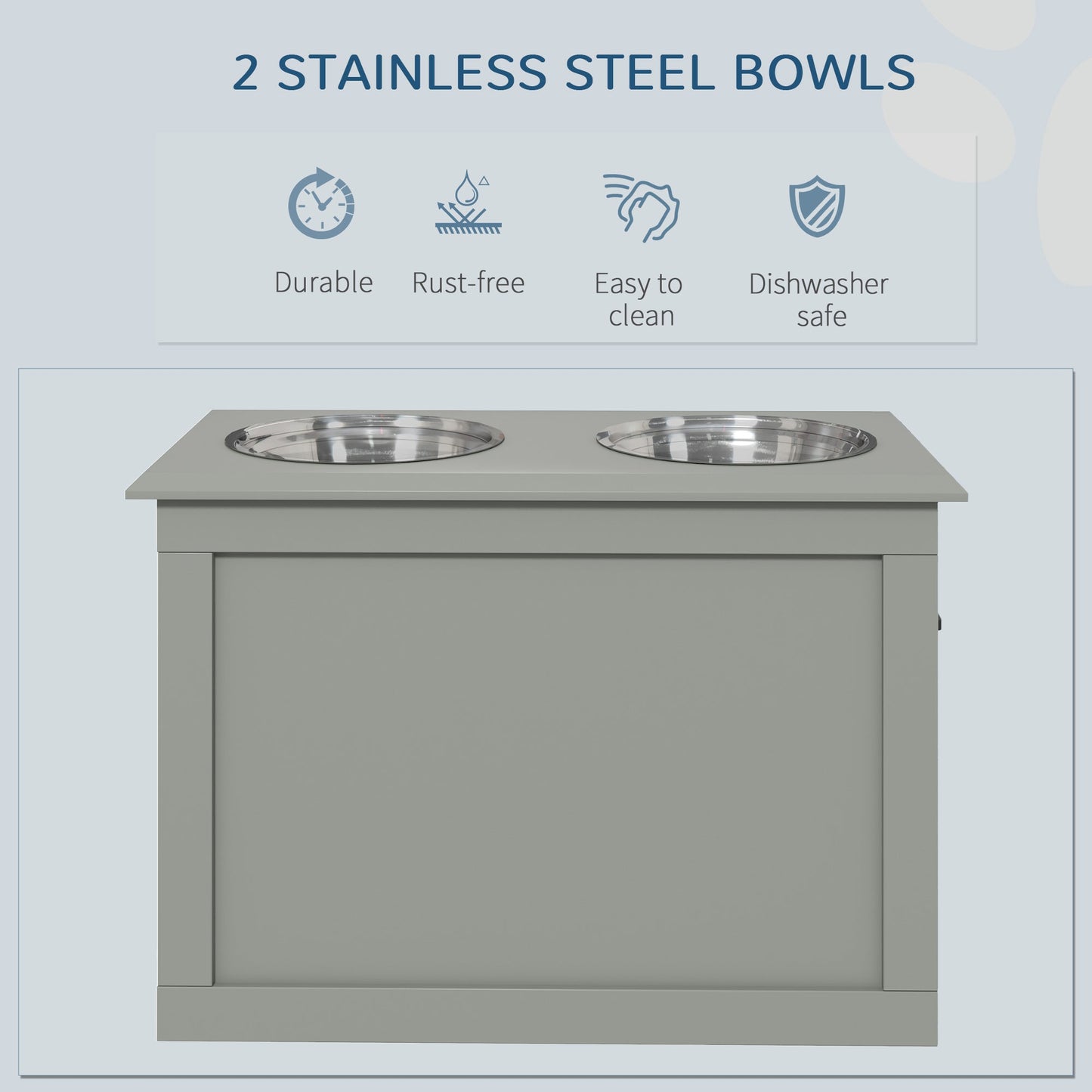 Raised Dog Bowls Pet Feeding Storage Station with 2 Stainless Steel Bowls Base for Large Dogs and Other Large Pets, Grey-4