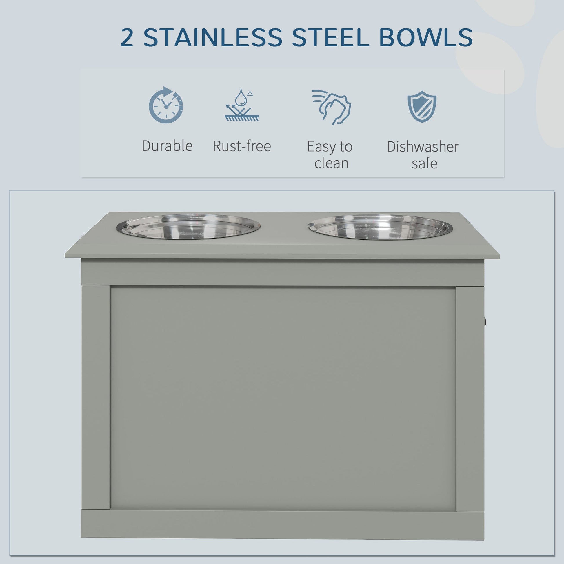 Raised Dog Bowls Pet Feeding Storage Station with 2 Stainless Steel Bowls Base for Large Dogs and Other Large Pets, Grey-4