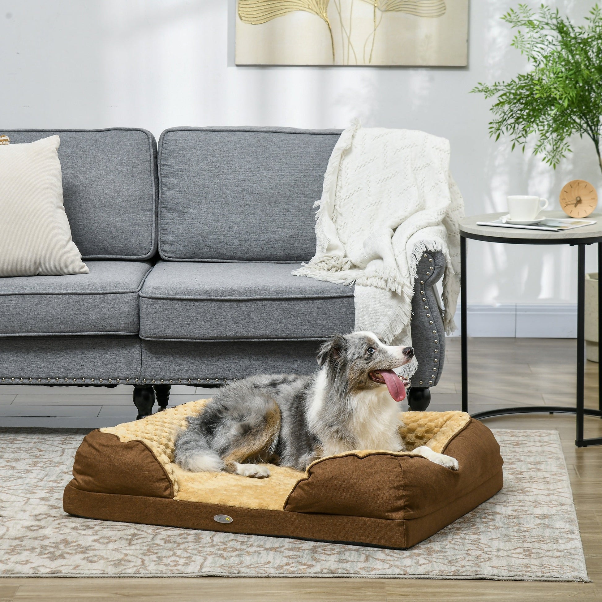 Calming Dog Bed Pet Mattress w/ Removable Cover, Anti-Slip Bottom, for Medium Dogs, 90L x 69W x 21Hcm - Brown-1