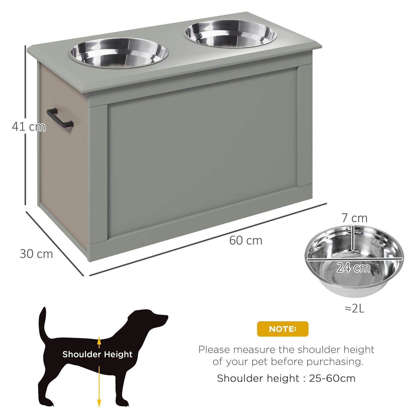 Raised Dog Bowls Pet Feeding Storage Station with 2 Stainless Steel Bowls Base for Large Dogs and Other Large Pets, Grey-2