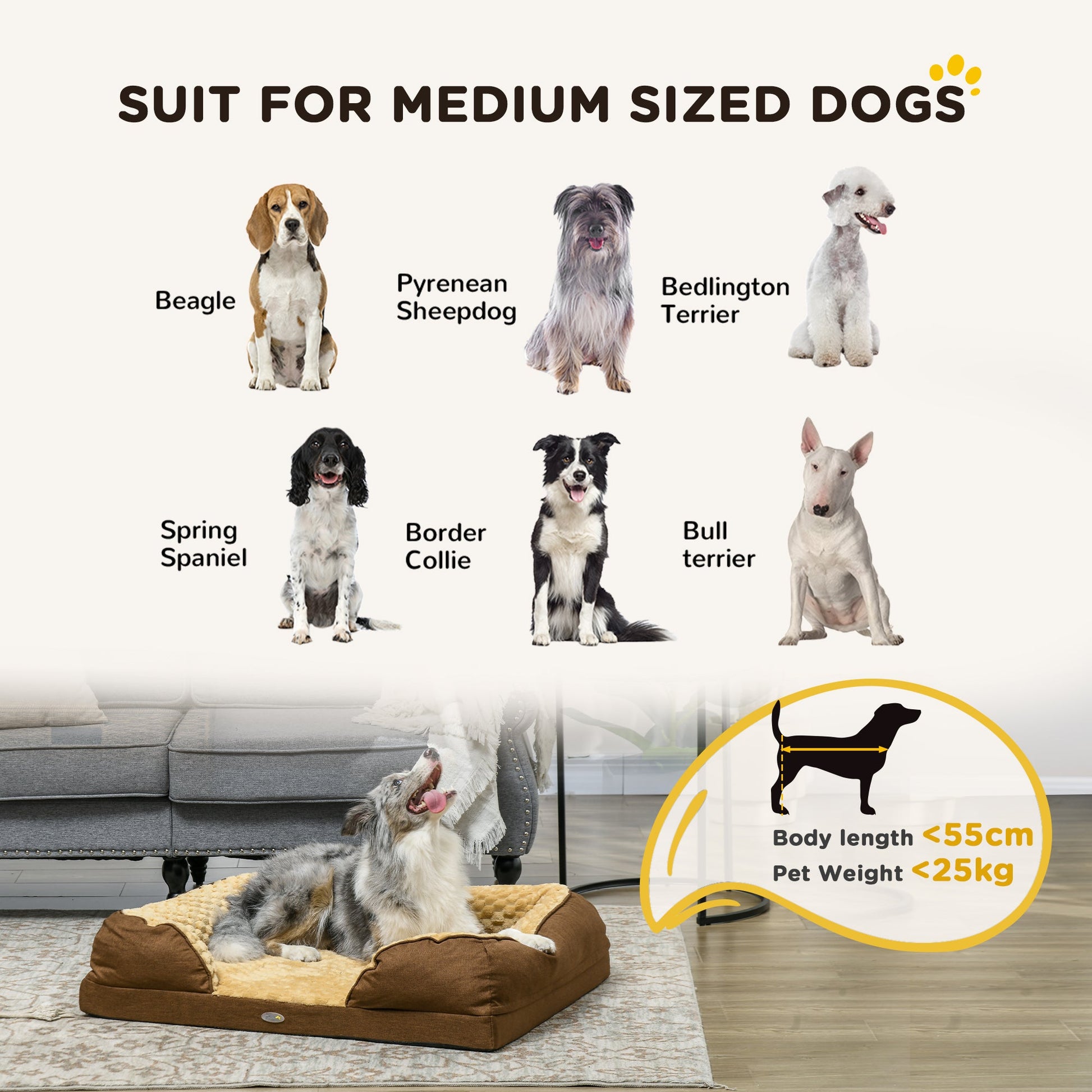 Calming Dog Bed Pet Mattress w/ Removable Cover, Anti-Slip Bottom, for Medium Dogs, 90L x 69W x 21Hcm - Brown-3