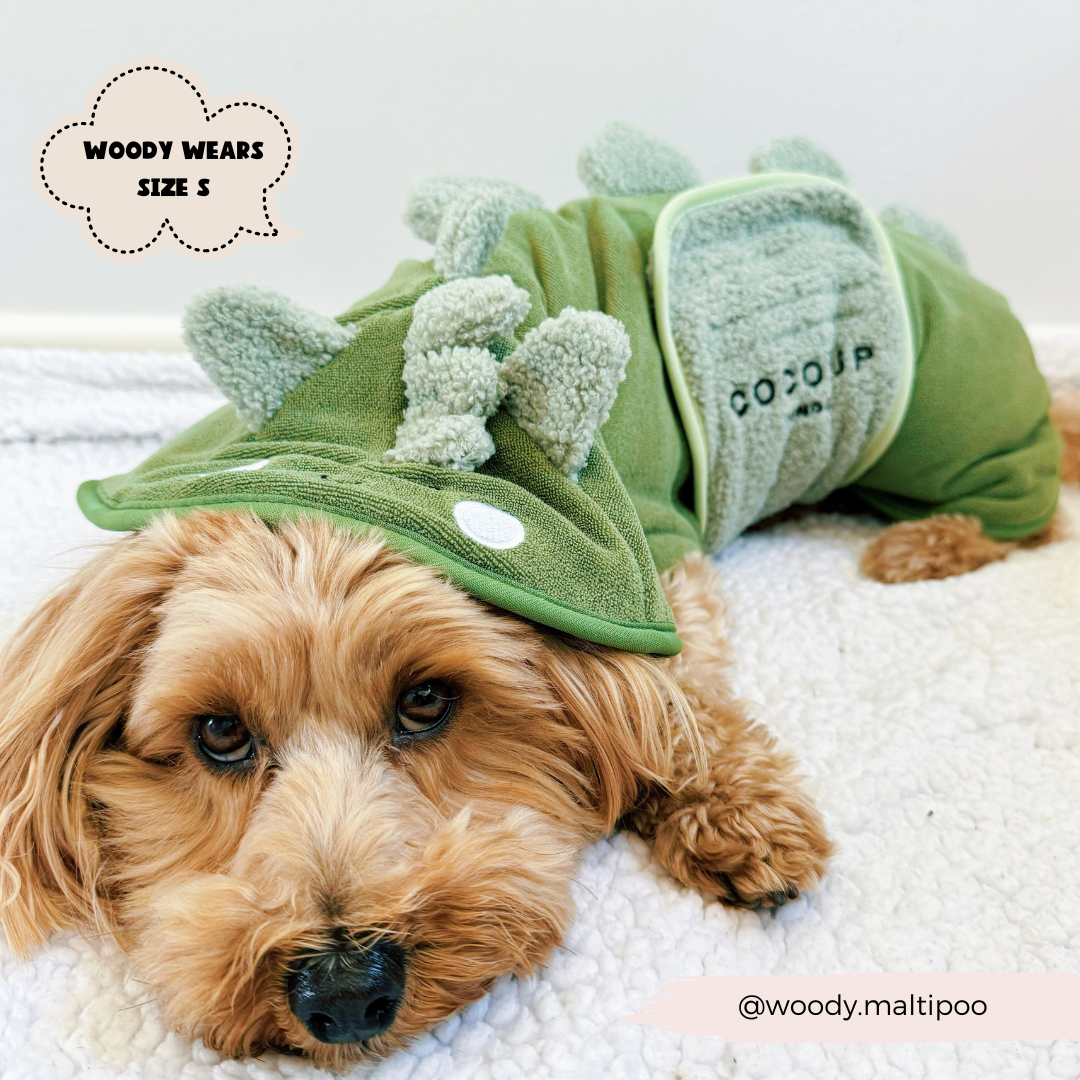Dinopup Dog Drying Robe – Soft Microfibre Bathrobe with Dino Design