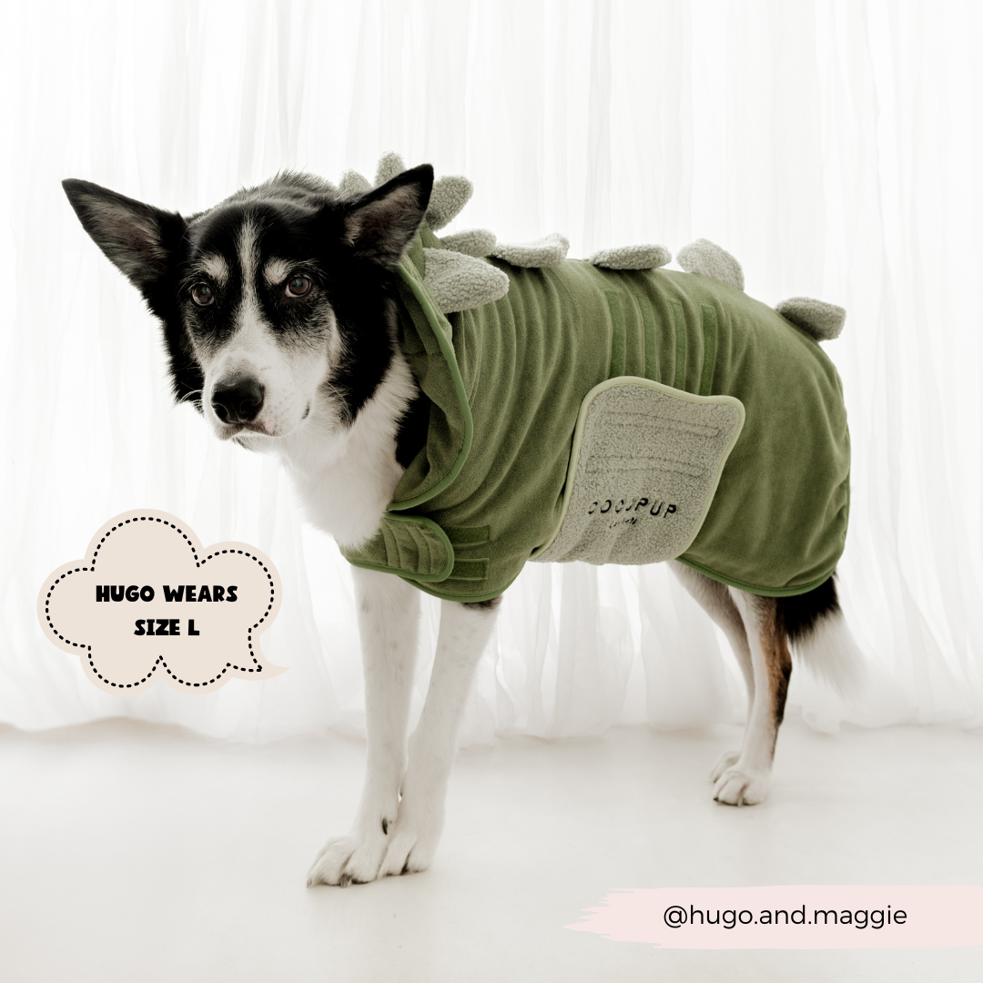 Dinopup Dog Drying Robe – Soft Microfibre Bathrobe with Dino Design